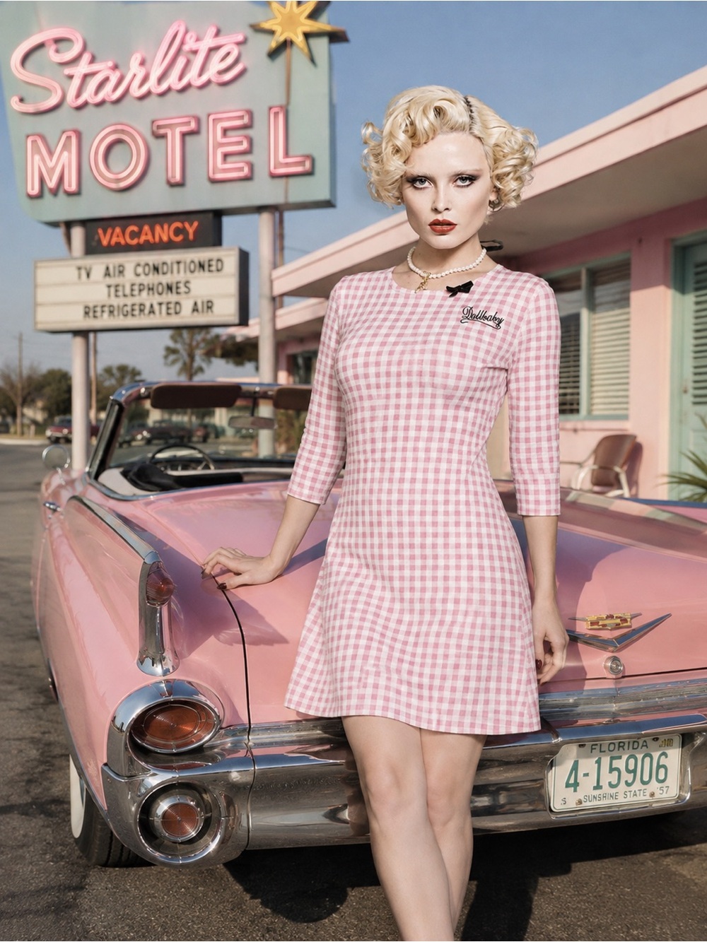 Wheels & Dollbaby The Gingham Knit Fit & Flare Sweater Mini Dress Sz S/M RARE